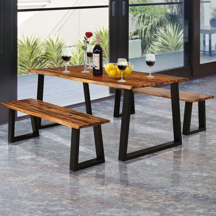 Modern Indoor Outdoor Metal Frame Wood Top Patio or Kitchen Dining Table - Tampa Home & Garden Store