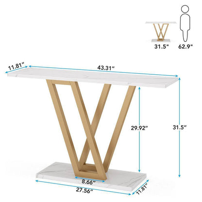 Modern Industrial Console Table with Faux White Marble Top and Gold Frame - Tampa Home & Garden Store