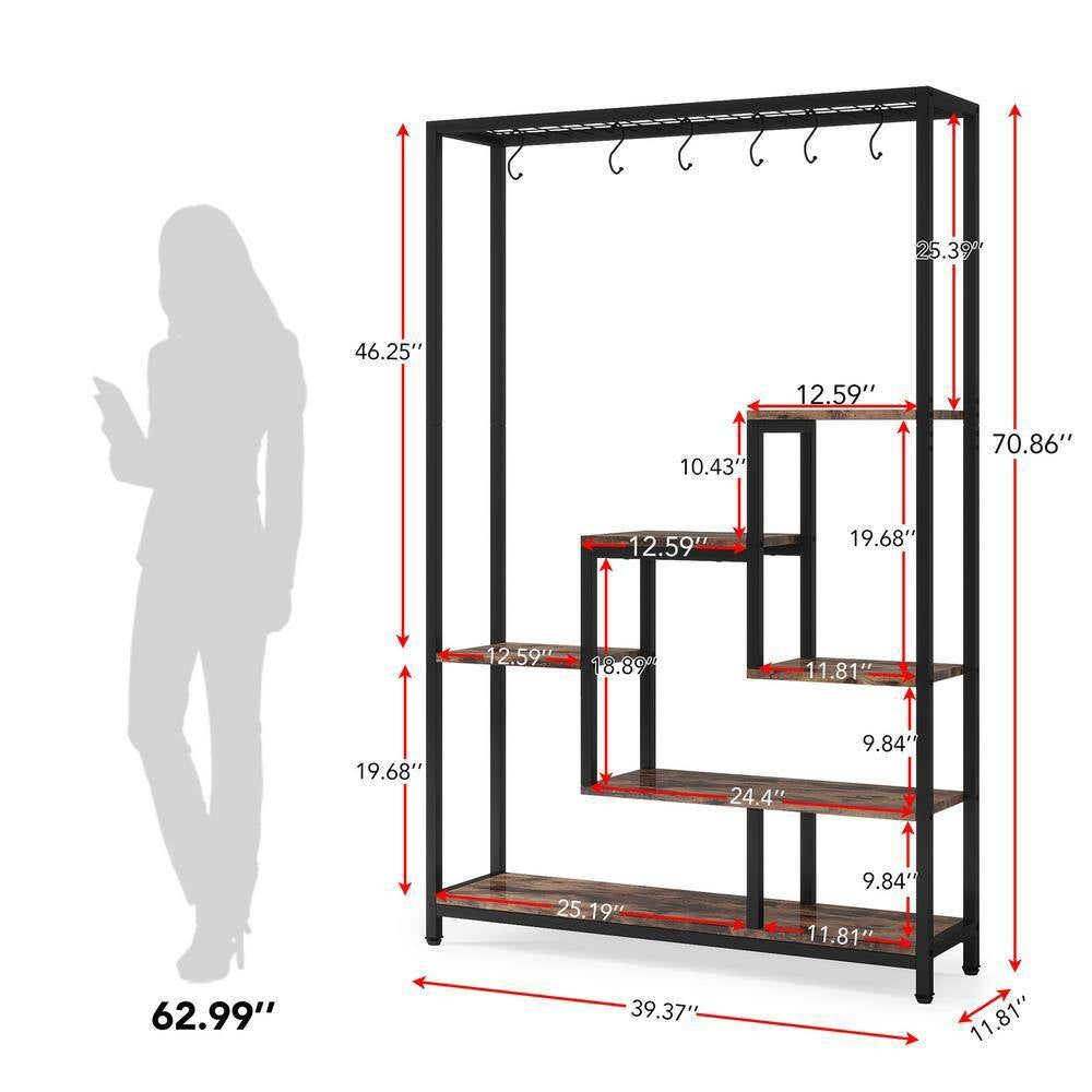 Modern Industrial Heavy Duty Metal Wood Plant Stand with 10 Hanging Hooks - Tampa Home & Garden Store