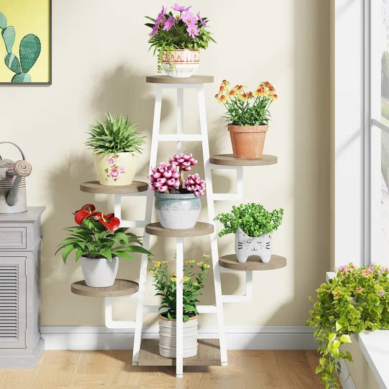 Modern Industrial Indoor Multi-Tier Plant Stand with White Metal Frame - Tampa Home & Garden Store