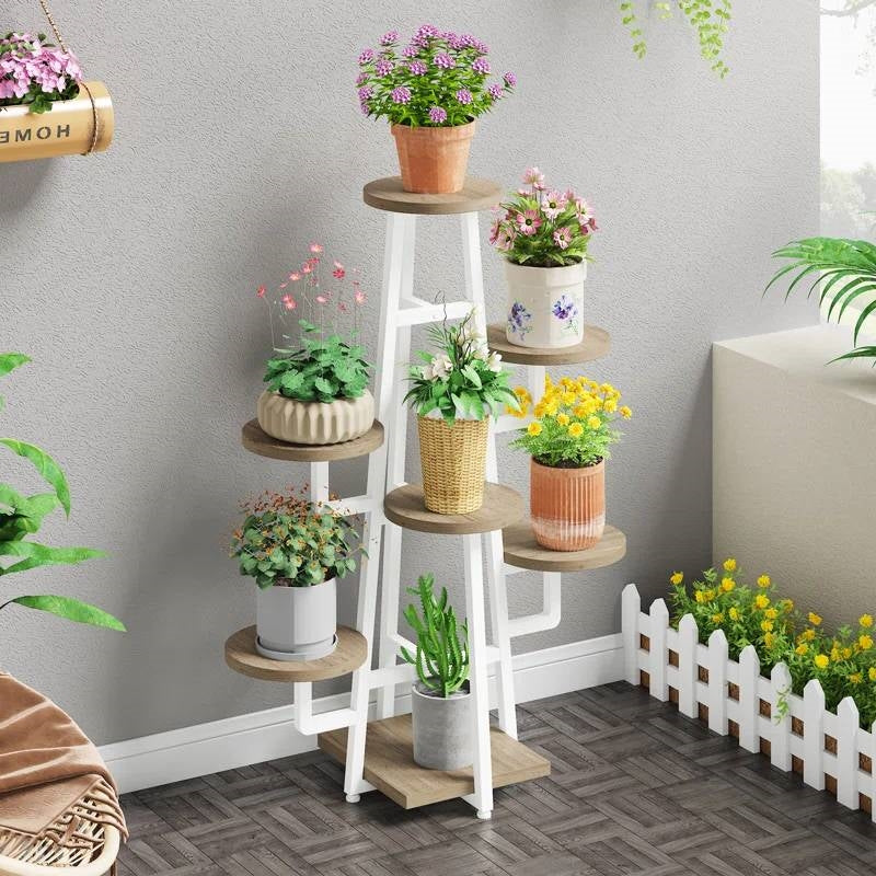 Modern Industrial Indoor Multi-Tier Plant Stand with White Metal Frame - Tampa Home & Garden Store
