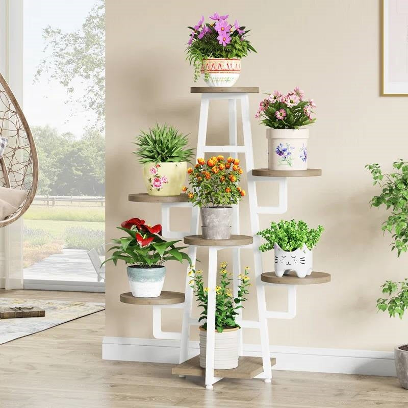 Modern Industrial Indoor Multi-Tier Plant Stand with White Metal Frame - Tampa Home & Garden Store