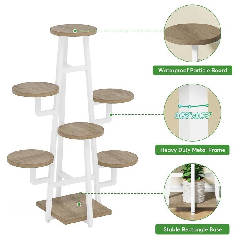 Modern Industrial Indoor Multi-Tier Plant Stand with White Metal Frame - Tampa Home & Garden Store