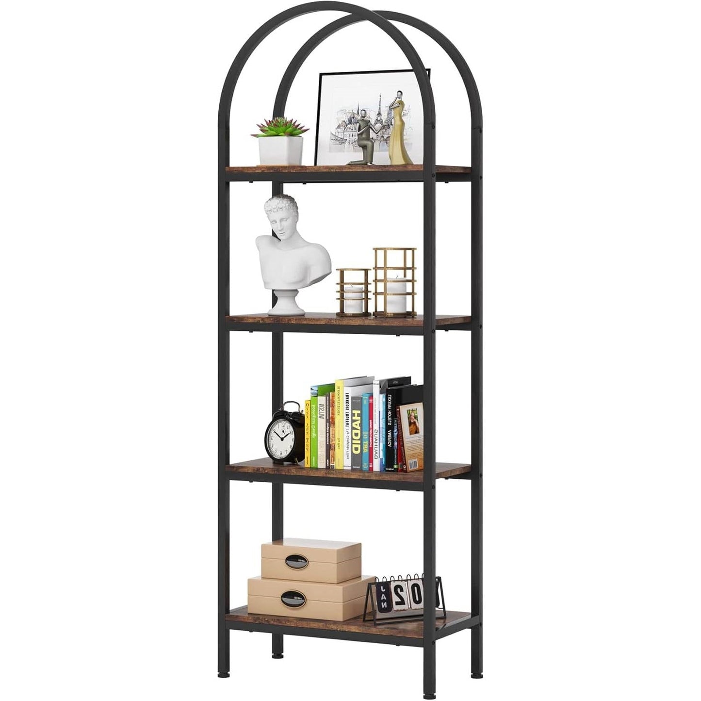 Modern Industrial Metal Wood Display Rack Bookcase with 4 Storage Shelves - Tampa Home & Garden Store
