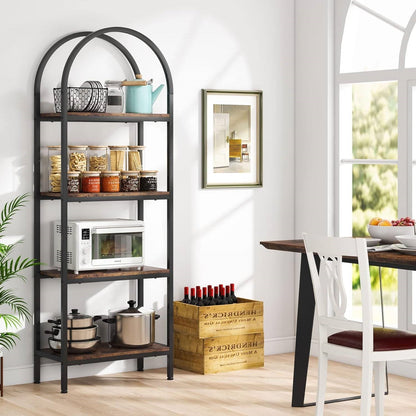 Modern Industrial Metal Wood Display Rack Bookcase with 4 Storage Shelves - Tampa Home & Garden Store
