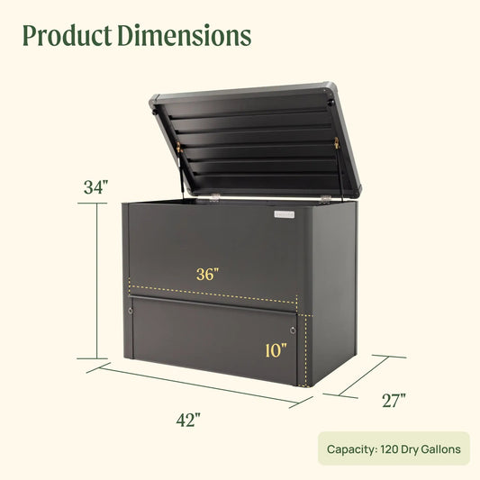 Modern Metal Compost Bin with Smooth Lift Lid by Vego Garden, dark gray metal, 120 Dry Gallons on Tampa Home & Garden Store