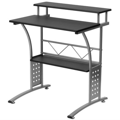 Modern Metal Frame Computer Desk with Black Laminate Top and Raised Shelf - Tampa Home & Garden Store