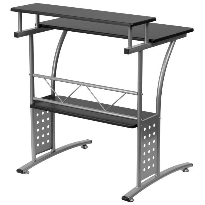 Modern Metal Frame Computer Desk with Black Laminate Top and Raised Shelf - Tampa Home & Garden Store