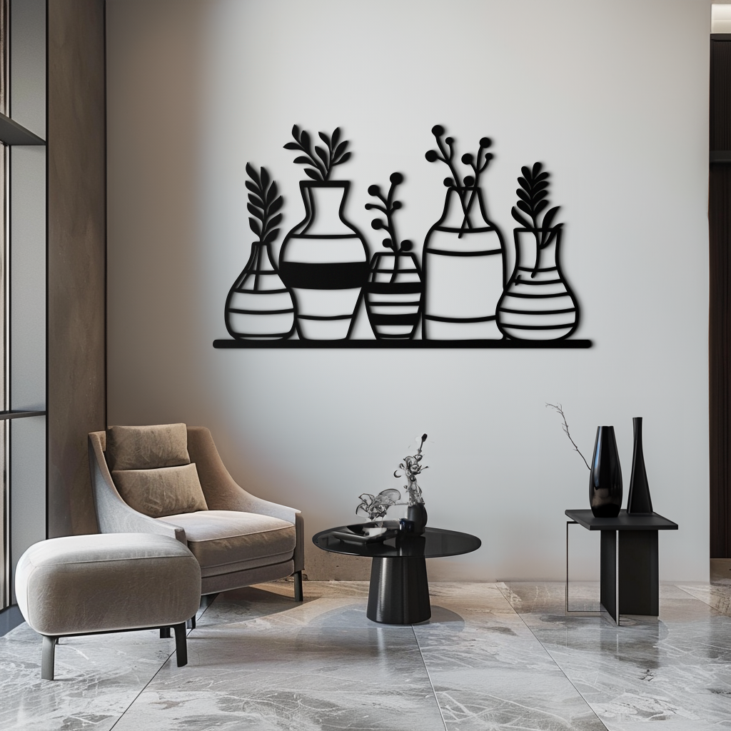 Modern Minimalist Vase Silhouette Metal Wall Art – Geometric Botanical Decor for Living Spaces- KAF631 - Tampa Home & Garden Store