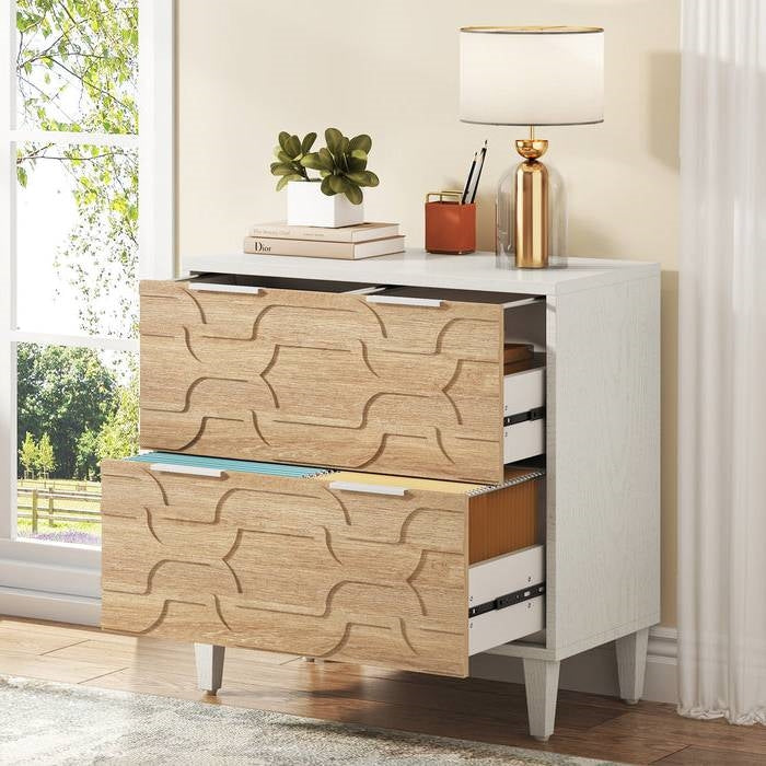 Modern Natural/White Wood 2 Drawer Filing Cabinet Printer Stand - Tampa Home & Garden Store