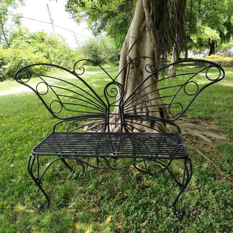 Modern Outdoor Butterfly Garden Bench in Black Metal Finish - Tampa Home & Garden Store