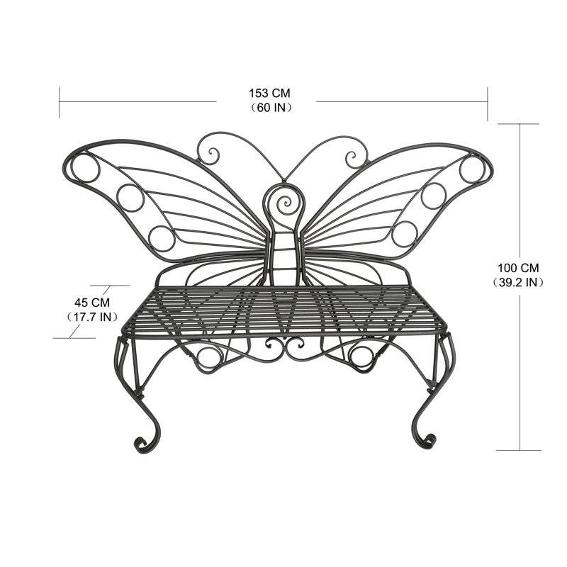 Modern Outdoor Butterfly Garden Bench in Black Metal Finish - Tampa Home & Garden Store