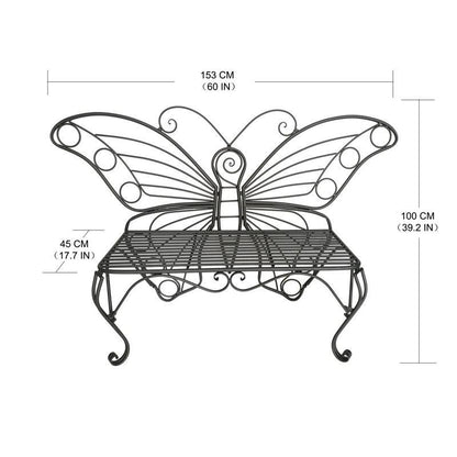 Modern Outdoor Butterfly Garden Bench in Black Metal Finish - Tampa Home & Garden Store