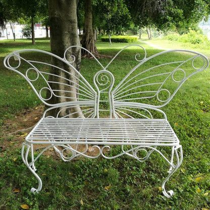 Modern Outdoor Butterfly Garden Bench in White Metal Finish - Tampa Home & Garden Store