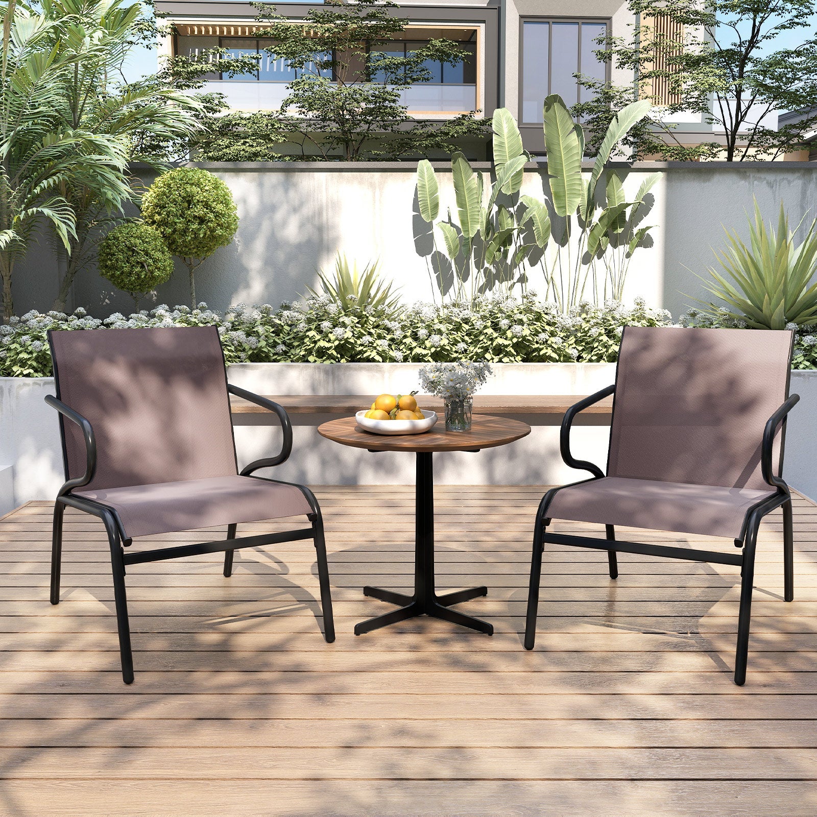 Modern Patio Chairs Set of 2 with Breathable Fabric for Porch-Coffee - Tampa Home & Garden Store