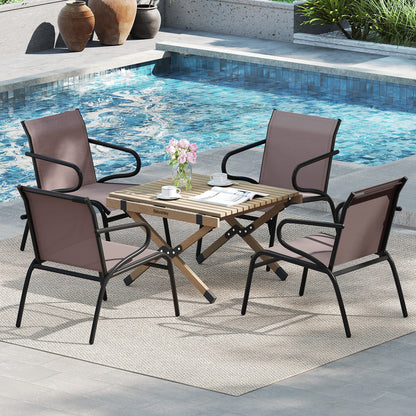 Modern Patio Chairs Set of 2 with Breathable Fabric for Porch-Coffee - Tampa Home & Garden Store