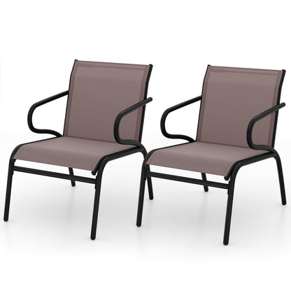 Modern Patio Chairs Set of 2 with Breathable Fabric for Porch-Coffee - Tampa Home & Garden Store