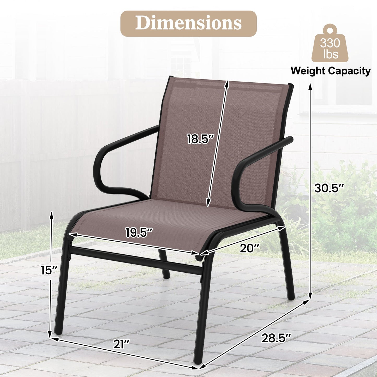 Modern Patio Chairs Set of 2 with Breathable Fabric for Porch-Coffee - Tampa Home & Garden Store