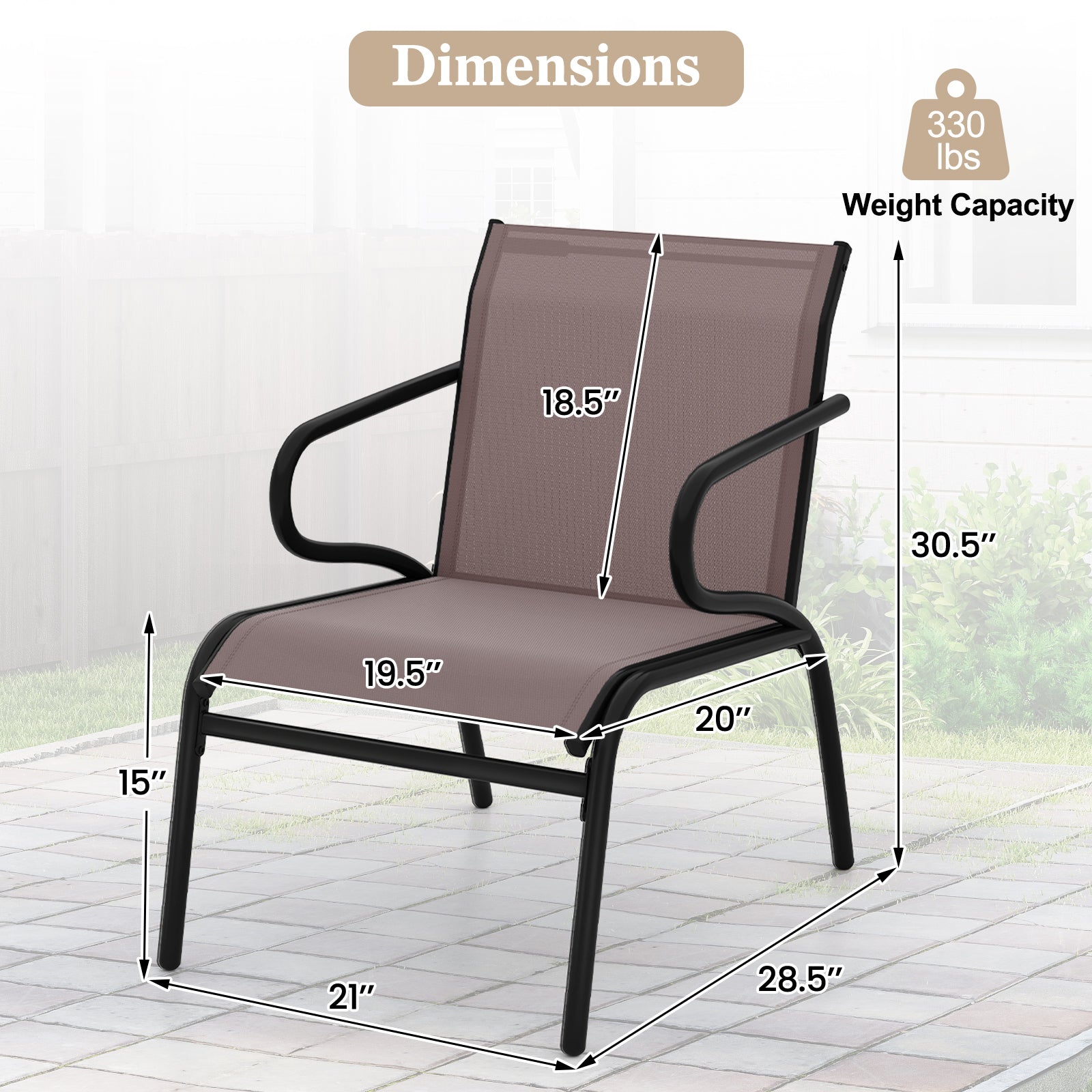 Modern Patio Chairs Set of 2 with Breathable Fabric for Porch-Coffee - Tampa Home & Garden Store