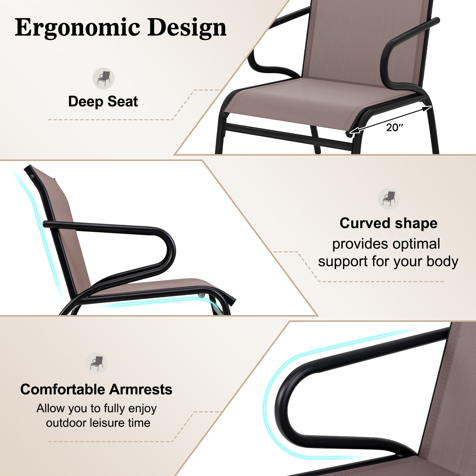 Modern Patio Chairs Set of 2 with Breathable Fabric for Porch-Coffee - Tampa Home & Garden Store