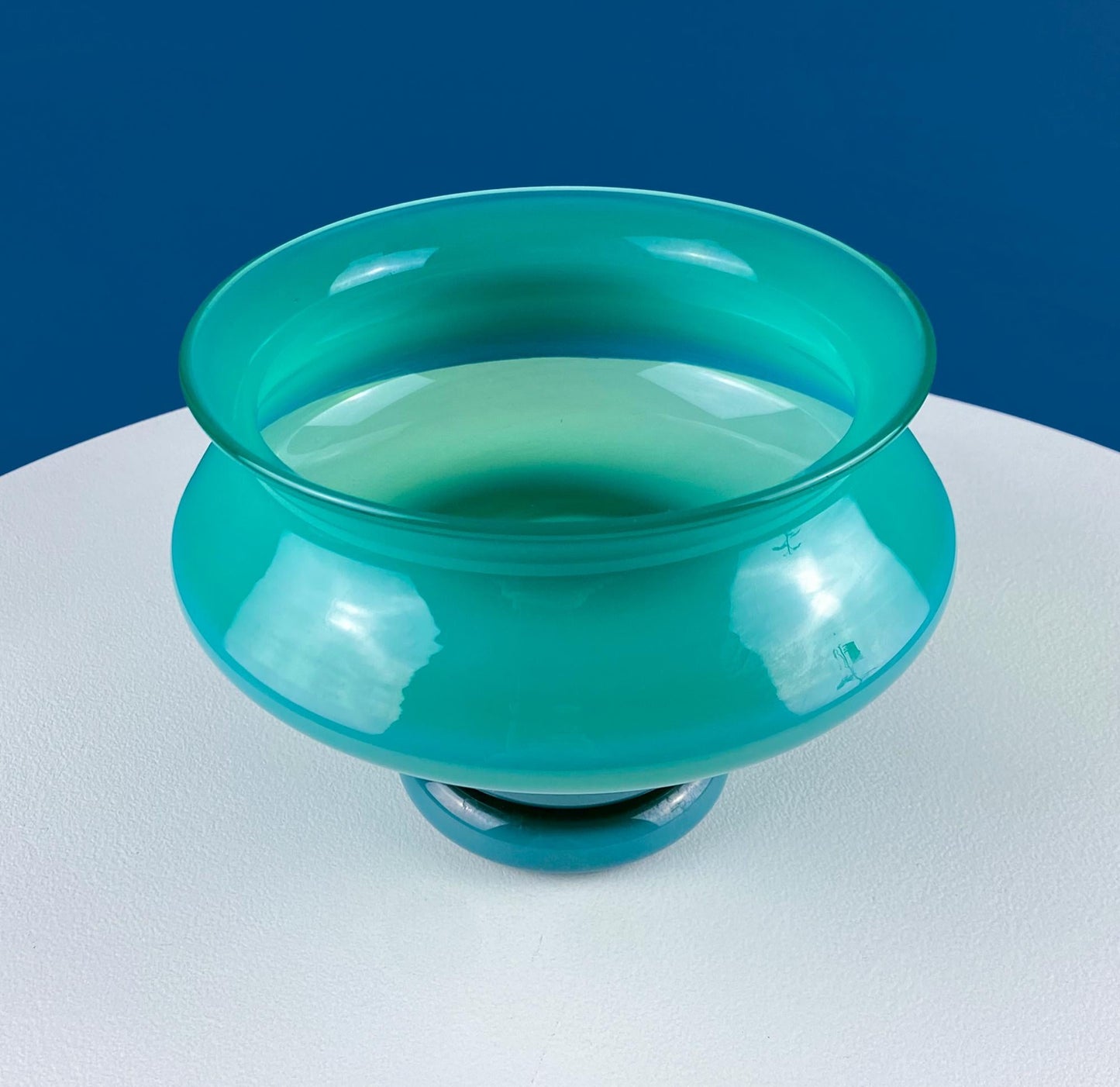 Modern Sky Blue Hand Blown Curvilinear Glass Vase. Beautiful Smooth Opaque Lt. Blue Glass Modern Home Decor. Interior Design Ideas. - Tampa Home & Garden Store