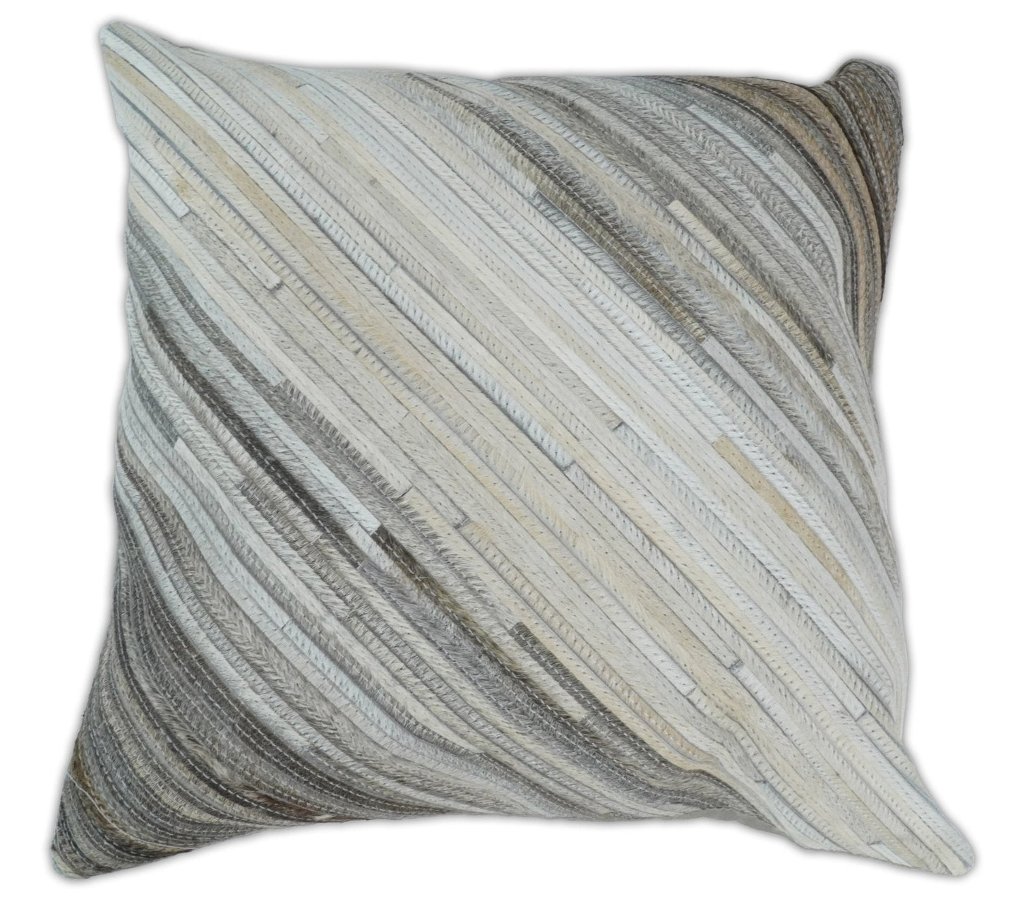 Modern Stripes Ivory and Gray Genuine Leather Accent Pillow, Cushion | PL17 - Tampa Home & Garden Store