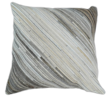 Modern Stripes Ivory and Gray Genuine Leather Accent Pillow, Cushion | PL17 - Tampa Home & Garden Store