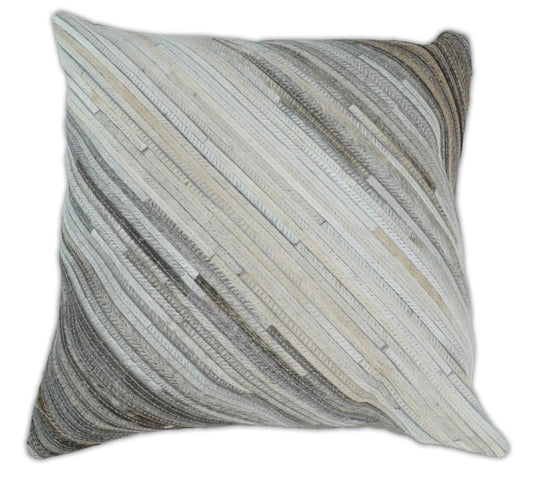 Modern Stripes Ivory and Gray Genuine Leather Accent Pillow, Cushion | PL17 - Tampa Home & Garden Store