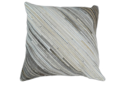 Modern Stripes Ivory and Gray Genuine Leather Accent Pillow, Cushion | PL17 - Tampa Home & Garden Store