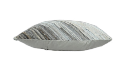 Modern Stripes Ivory and Gray Genuine Leather Accent Pillow, Cushion | PL17 - Tampa Home & Garden Store