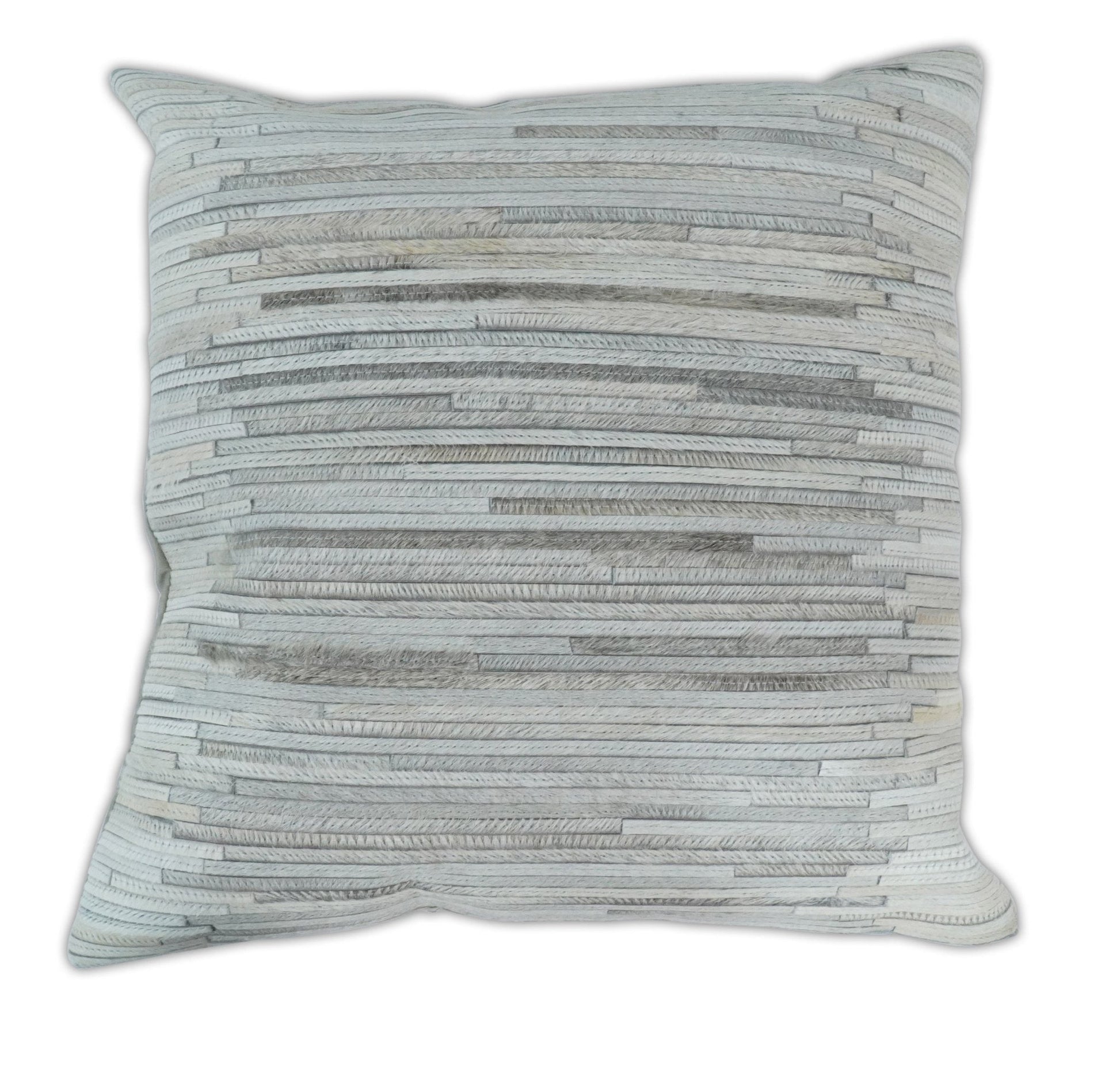 Modern Stripes Ivory and Gray Genuine leather Pillow with Insert, Cushion | PL16 - Tampa Home & Garden Store
