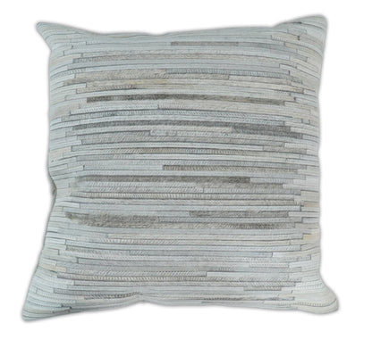 Modern Stripes Ivory and Gray Genuine leather Pillow with Insert, Cushion | PL16 - Tampa Home & Garden Store