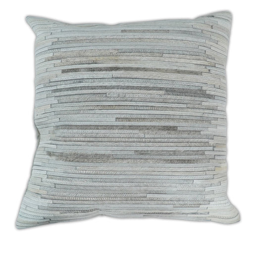 Modern Stripes Ivory and Gray Genuine leather Pillow with Insert, Cushion | PL16 - Tampa Home & Garden Store