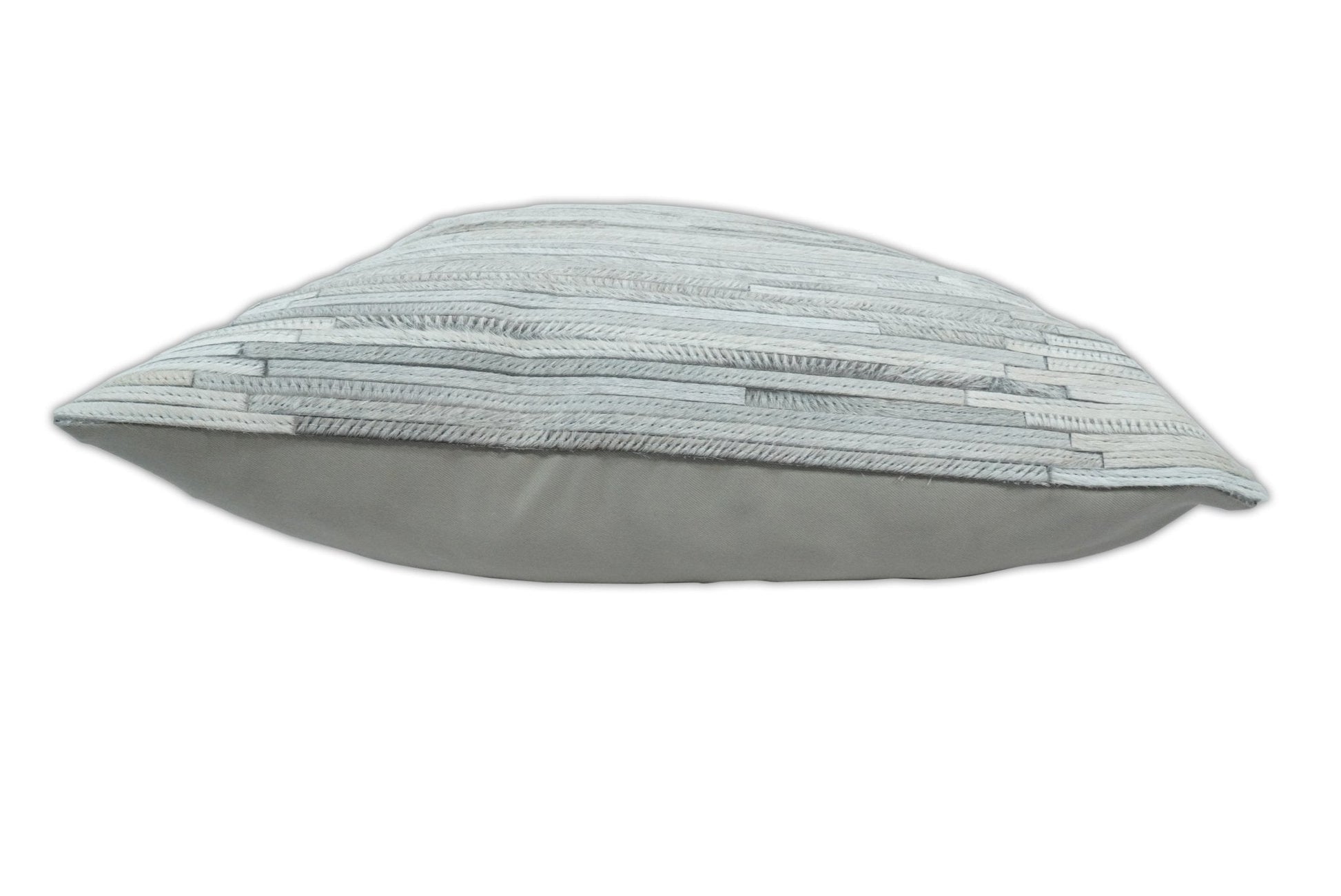 Modern Stripes Ivory and Gray Genuine leather Pillow with Insert, Cushion | PL16 - Tampa Home & Garden Store