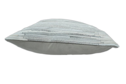 Modern Stripes Ivory and Gray Genuine leather Pillow with Insert, Cushion | PL16 - Tampa Home & Garden Store