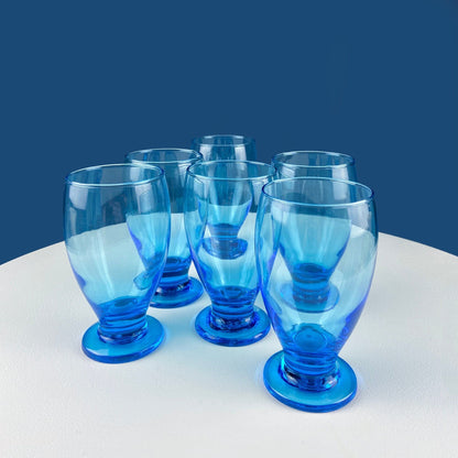 Modern Topaz Stemmed Tumblers. Set of Six Footed Juice Glasses. Blue Kitchen Decor. Dining Room Decor. Collectible Glasses. Wedding Gift. - Tampa Home & Garden Store