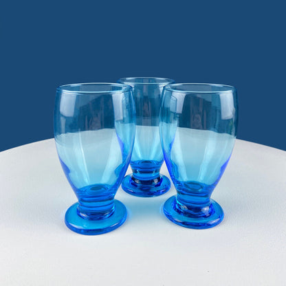 Modern Topaz Stemmed Tumblers. Set of Six Footed Juice Glasses. Blue Kitchen Decor. Dining Room Decor. Collectible Glasses. Wedding Gift. - Tampa Home & Garden Store