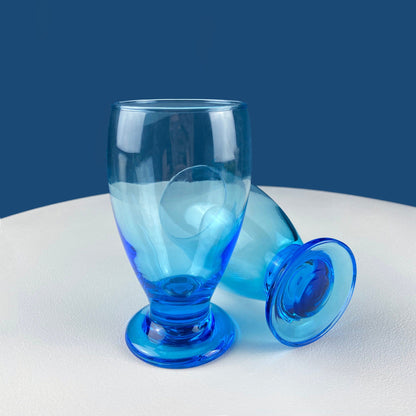Modern Topaz Stemmed Tumblers. Set of Six Footed Juice Glasses. Blue Kitchen Decor. Dining Room Decor. Collectible Glasses. Wedding Gift. - Tampa Home & Garden Store