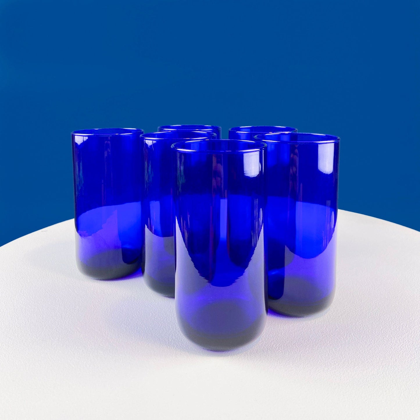 Modern Topaz Stemmed Tumblers. Set of Six Footed Juice Glasses. Blue Kitchen Decor. Dining Room Decor. Collectible Glasses. Wedding Gift. - Tampa Home & Garden Store