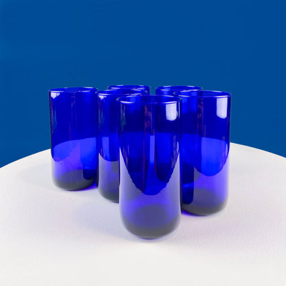 Modern Topaz Stemmed Tumblers. Set of Six Footed Juice Glasses. Blue Kitchen Decor. Dining Room Decor. Collectible Glasses. Wedding Gift. - Tampa Home & Garden Store