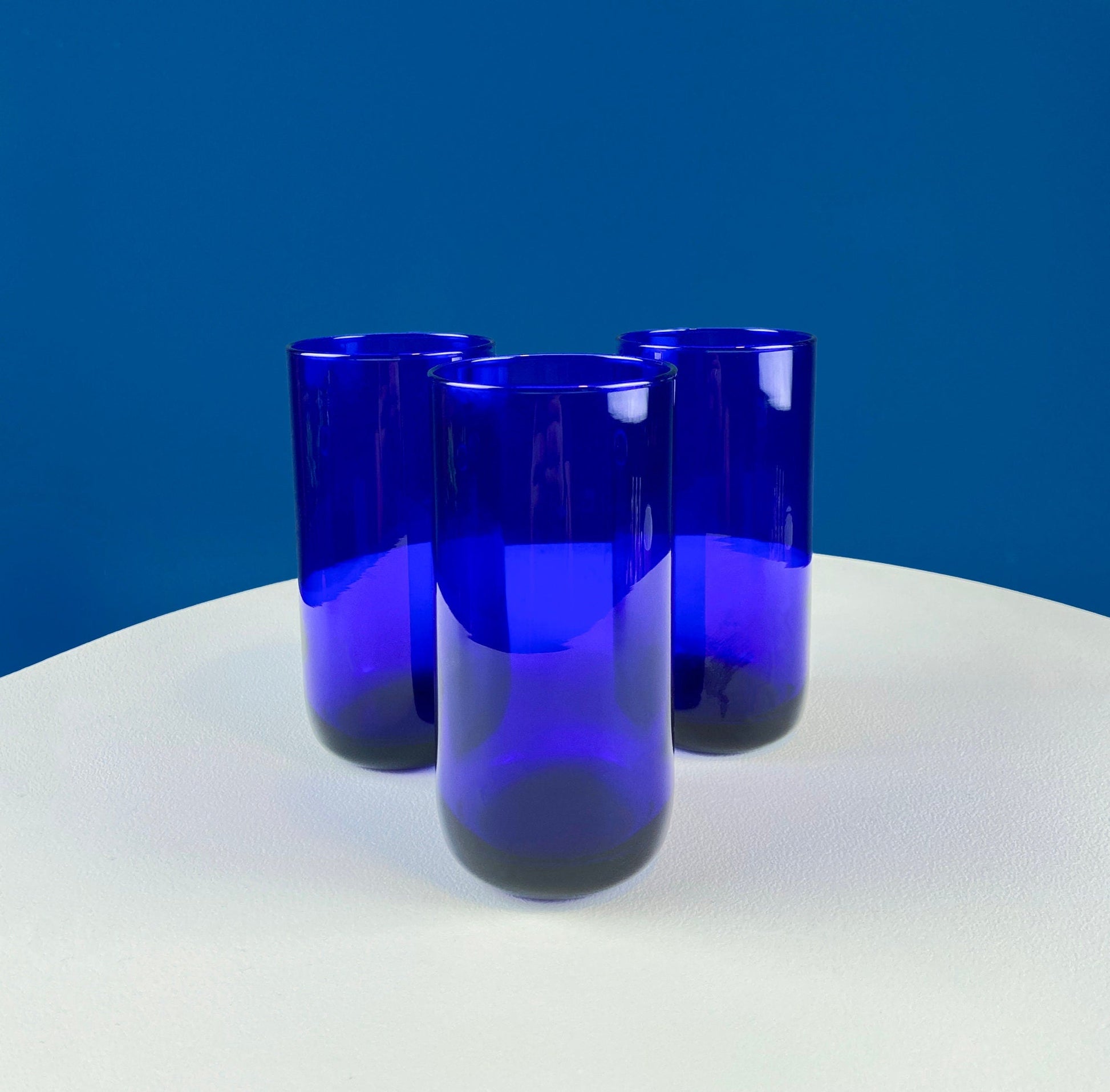 Modern Topaz Stemmed Tumblers. Set of Six Footed Juice Glasses. Blue Kitchen Decor. Dining Room Decor. Collectible Glasses. Wedding Gift. - Tampa Home & Garden Store