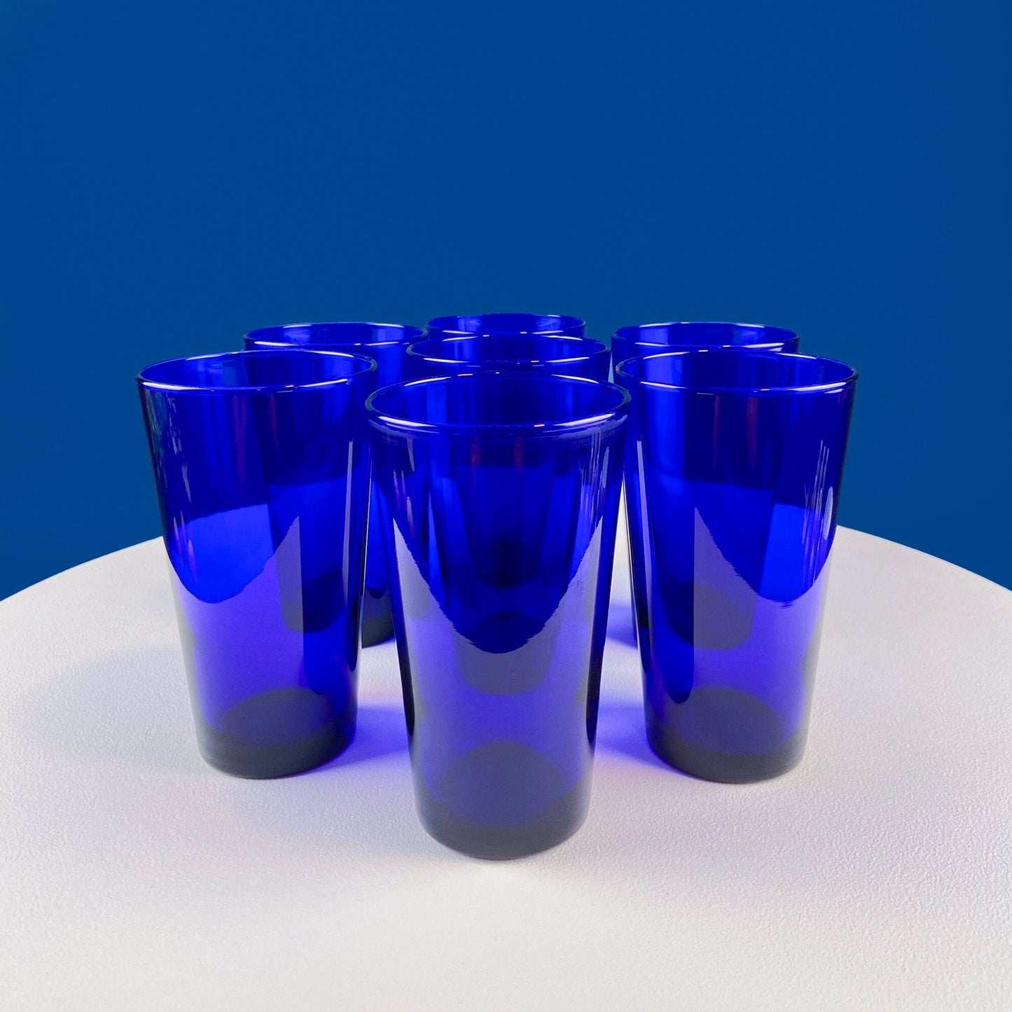 Modern Topaz Stemmed Tumblers. Set of Six Footed Juice Glasses. Blue Kitchen Decor. Dining Room Decor. Collectible Glasses. Wedding Gift. - Tampa Home & Garden Store