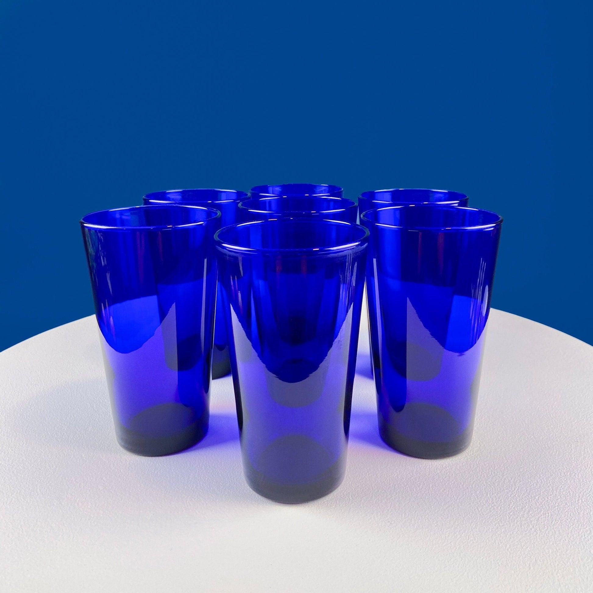 Modern Topaz Stemmed Tumblers. Set of Six Footed Juice Glasses. Blue Kitchen Decor. Dining Room Decor. Collectible Glasses. Wedding Gift. - Tampa Home & Garden Store
