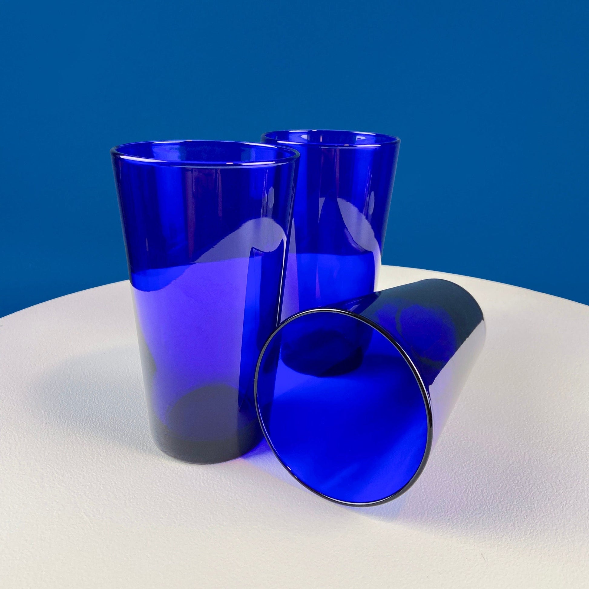 Modern Topaz Stemmed Tumblers. Set of Six Footed Juice Glasses. Blue Kitchen Decor. Dining Room Decor. Collectible Glasses. Wedding Gift. - Tampa Home & Garden Store