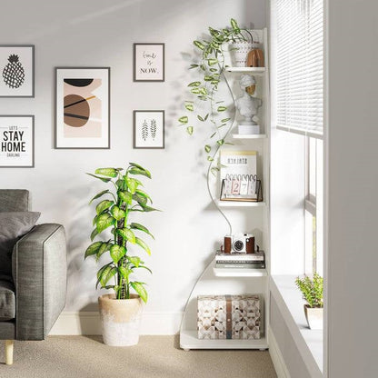 Modern Whimsical 5 Shelf Corner Bookcase Stand White Wood Finish - Tampa Home & Garden Store