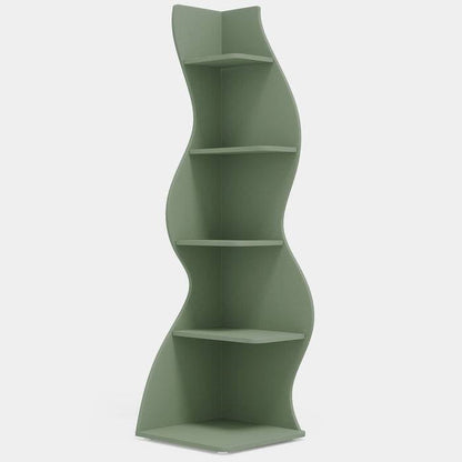 Modern Whimsical 5 Shelf Corner Bookcase in Green Wood Finish - Tampa Home & Garden Store