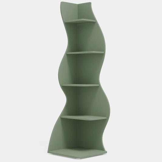 Modern Whimsical 5 Shelf Corner Bookcase in Green Wood Finish - Tampa Home & Garden Store