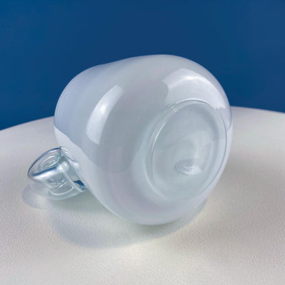 Modern White & Clear Glass Vase with Swirl Handle. Unique White Cased Hand Blown Art Glass with Scroll. Bath Storage. Interior Design Ideas. - Tampa Home & Garden Store