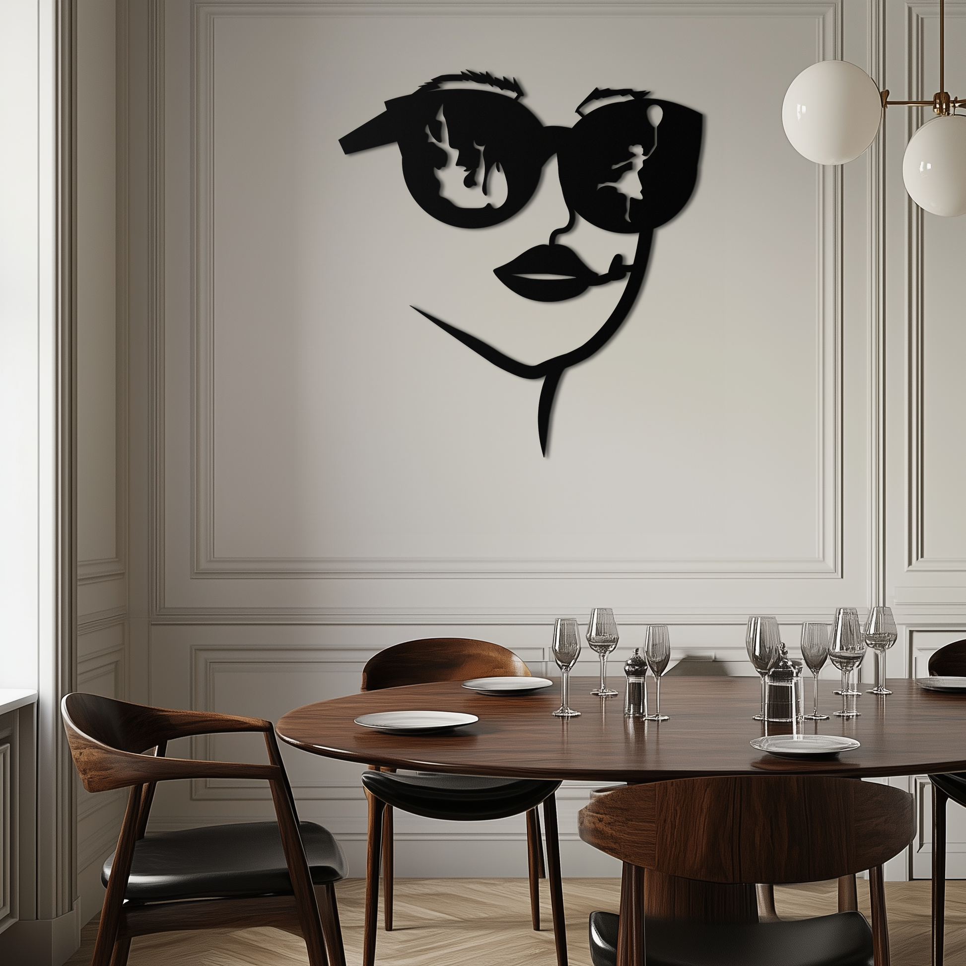 Modern Woman Face with Sunglasses Metal Wall Art – Abstract Reflective Scene Black Steel Decor for Contemporary Interiors- KAF460 - Tampa Home & Garden Store