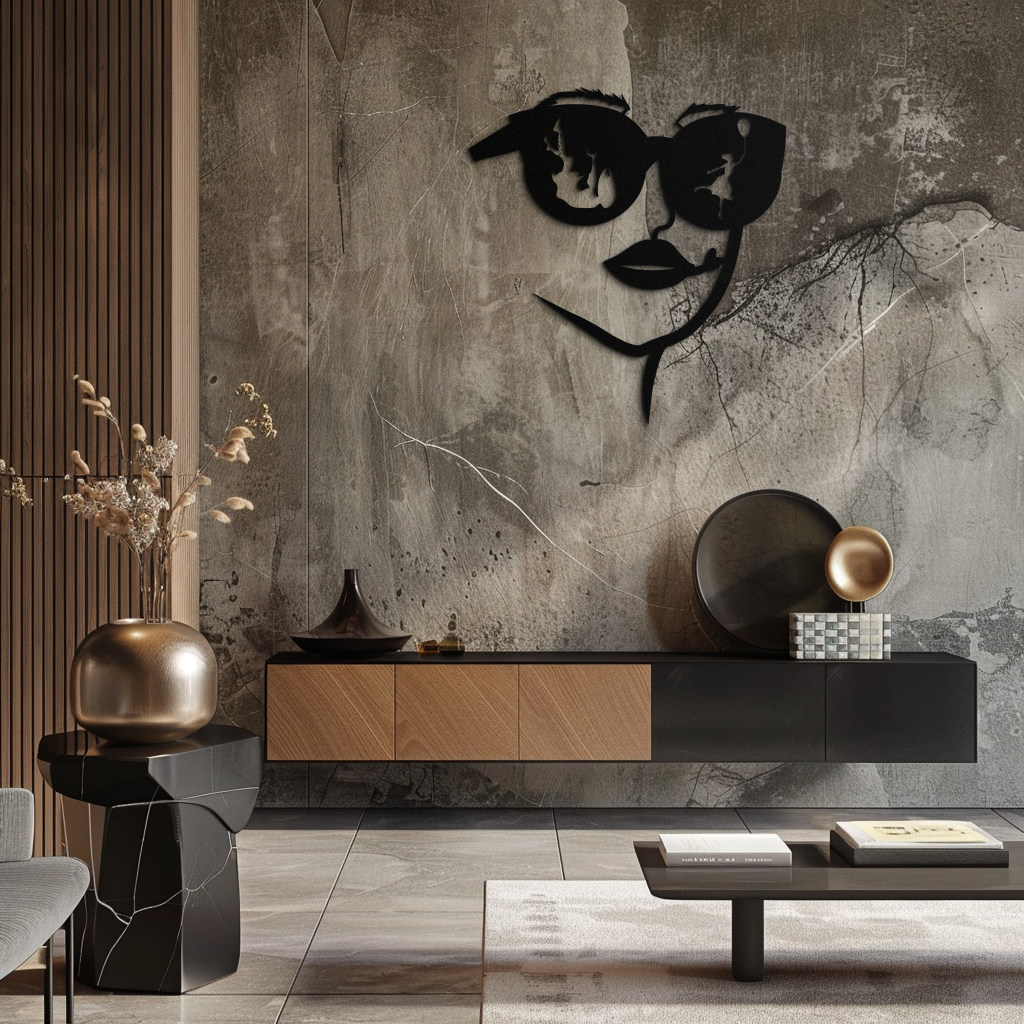 Modern Woman Face with Sunglasses Metal Wall Art – Abstract Reflective Scene Black Steel Decor for Contemporary Interiors- KAF460 - Tampa Home & Garden Store